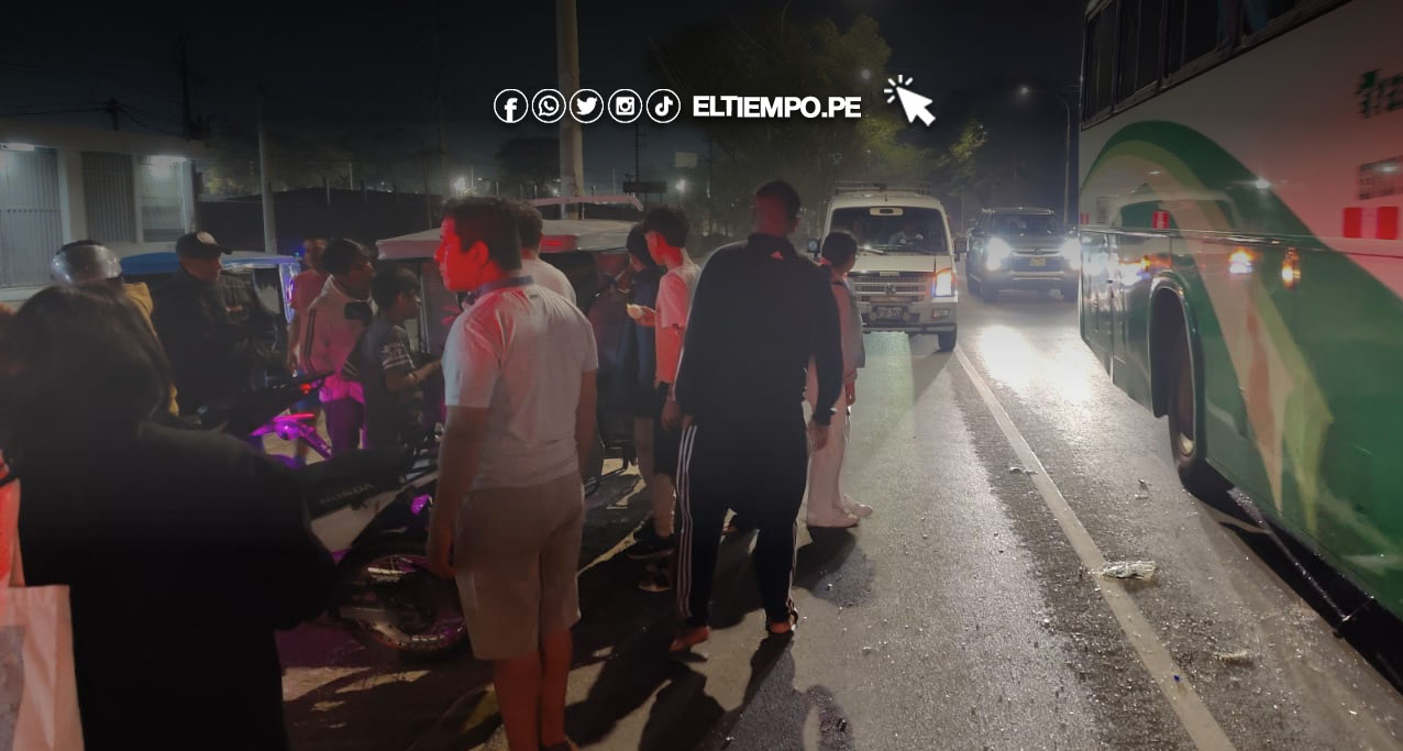 Piura: Choque entre motocicleta y mototaxi deja tres heridos en la Av. Panamericana
