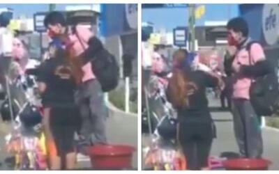 COVID-19: Sujeto se prueba mascarillas que ofrecía vendedora ambulante