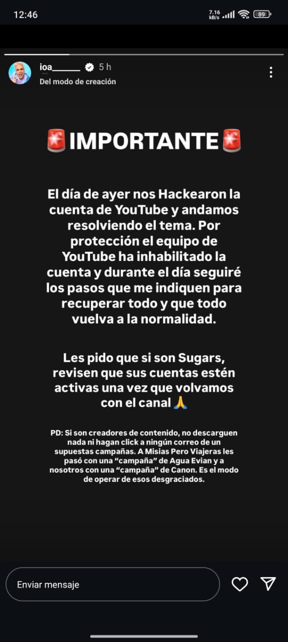 IOA,hackean canal de IOA