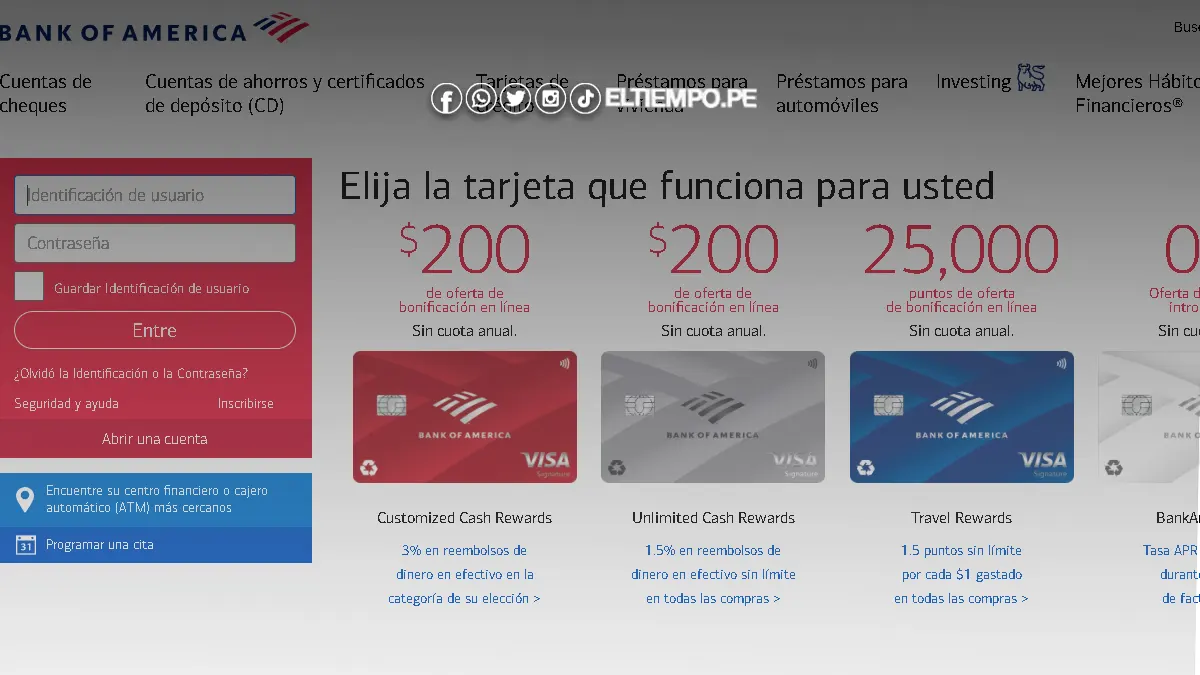 Tarjeta de crédito en Bank of America