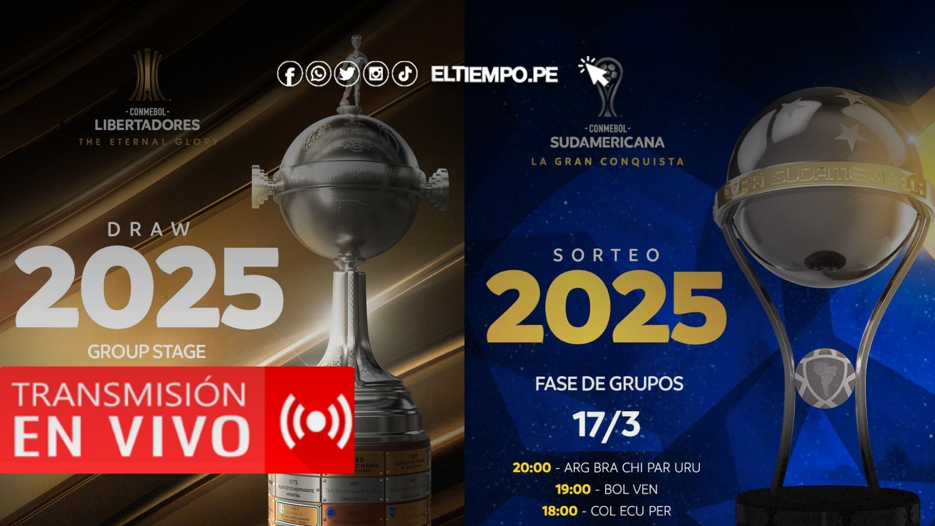 sorteo copa libertadores y copa sudamericana 2025 en vivo