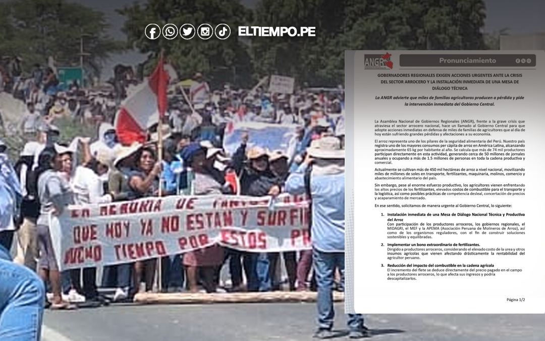 Gobernadores regionales exigen medidas urgentes para salvar al sector arrocero y piden instalar mesa de diálogo nacional